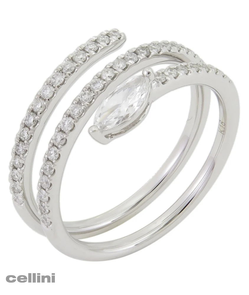 cellini Three Row White Gold Diamond And Marquis Ring