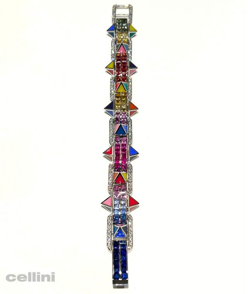Cellini White Gold Diamond And Multi Colored Sapphire Bracelet