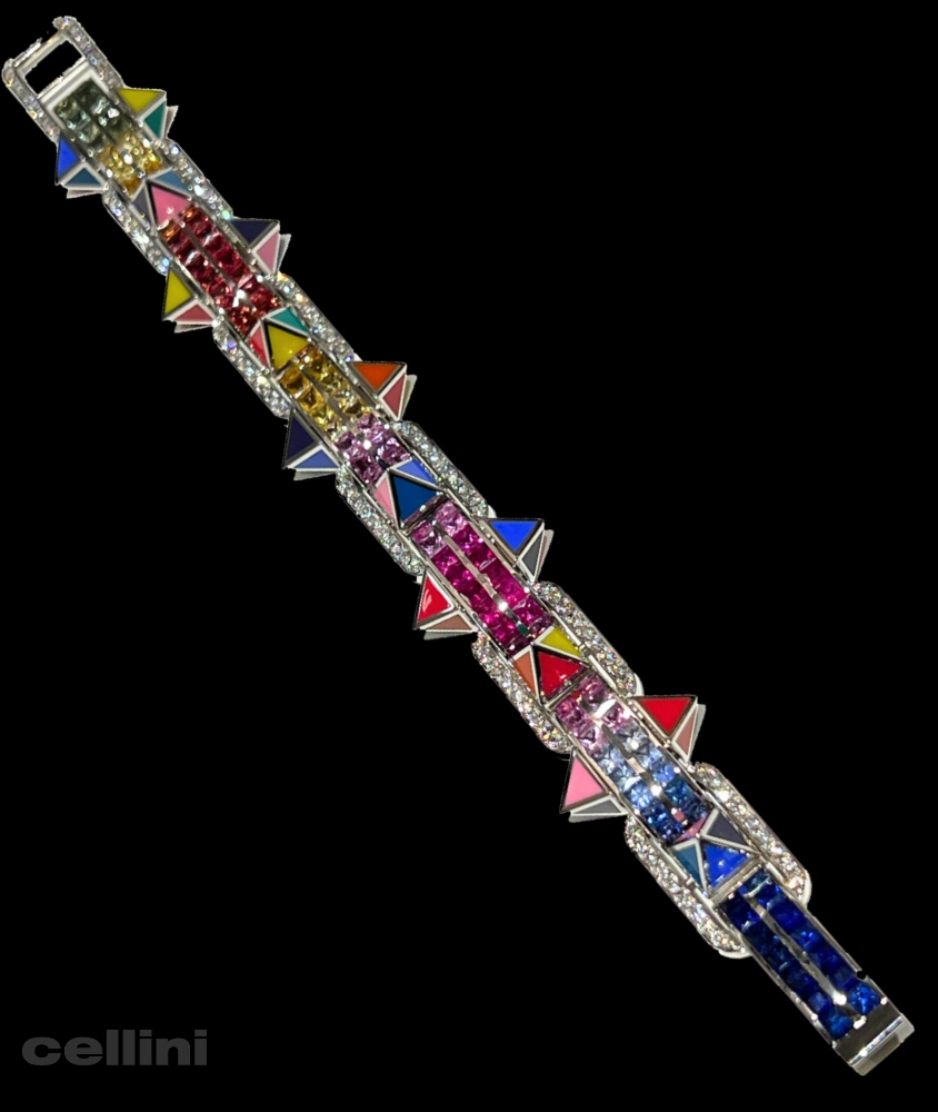 Cellini White Gold Diamond And Multi Colored Sapphire Bracelet