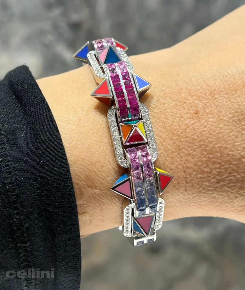 cellini White Gold Diamond And Multi Colored Sapphire Bracelet