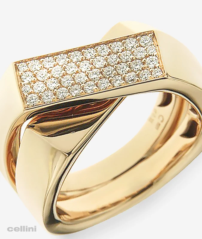 cellini Yellow Gold And Diamond Crisscross Diamond Ring