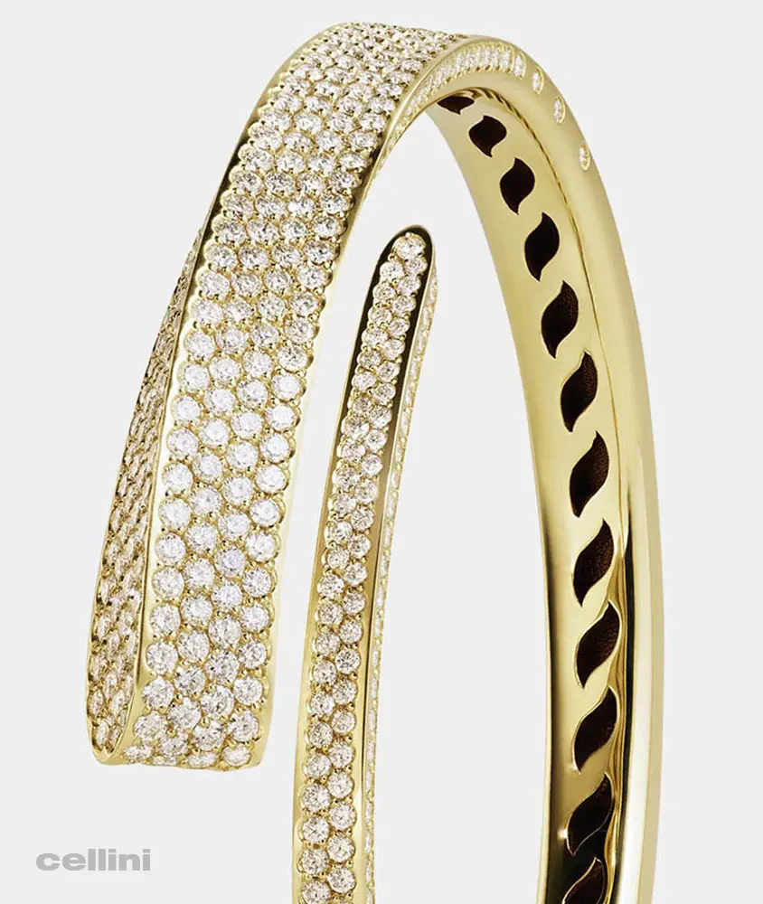 cellini Yellow Gold And Diamond Full Pave Bypass Bangle