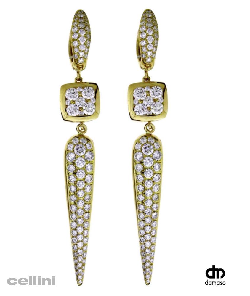 cellini Yellow Gold and Diamond Pointy Drop Earrings