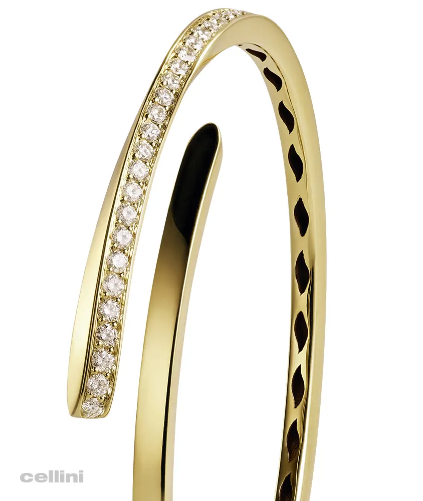 cellini Yellow Gold And Diamond Single Row Pave Bypass Bangle