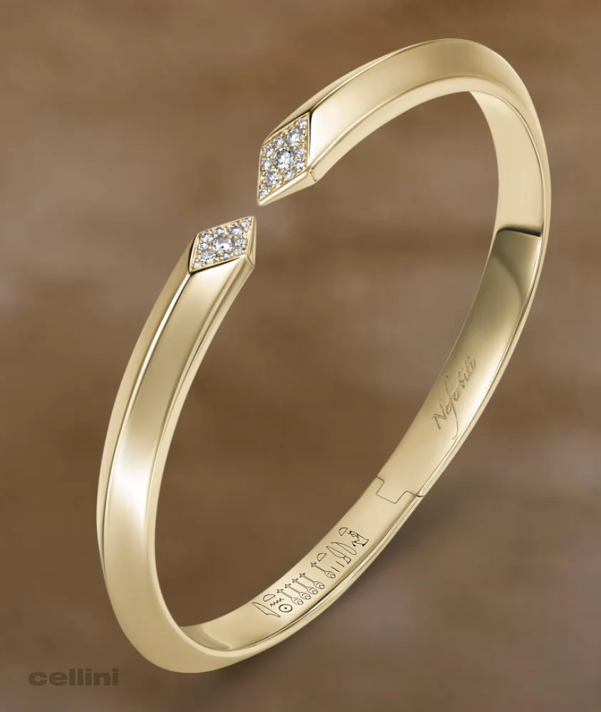 cellini Yellow Gold Awaken Single Ribbed Diamond Cuff Bracelet