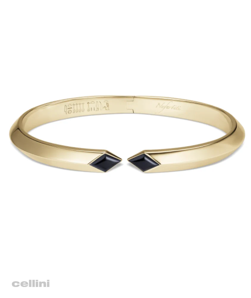 cellini Yellow Gold Awaken Single Ribbed Onyx Cuff Bracelet