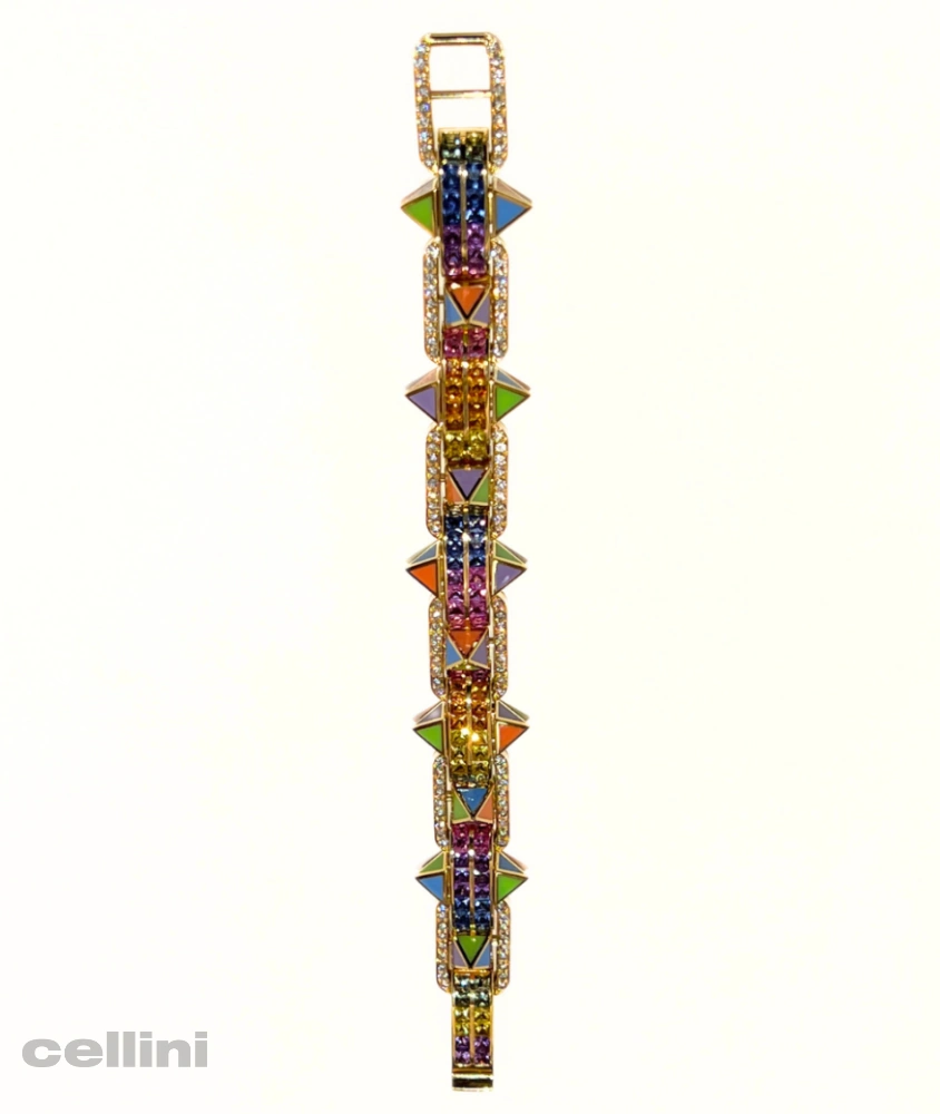 Cellini Yellow Gold Diamond And Multi Colored Sapphire Bracelet