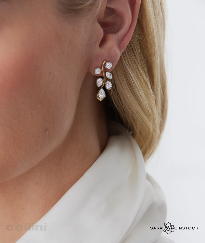 cellini Yellow Gold Lierre Diamond Cluster Drop Earrings