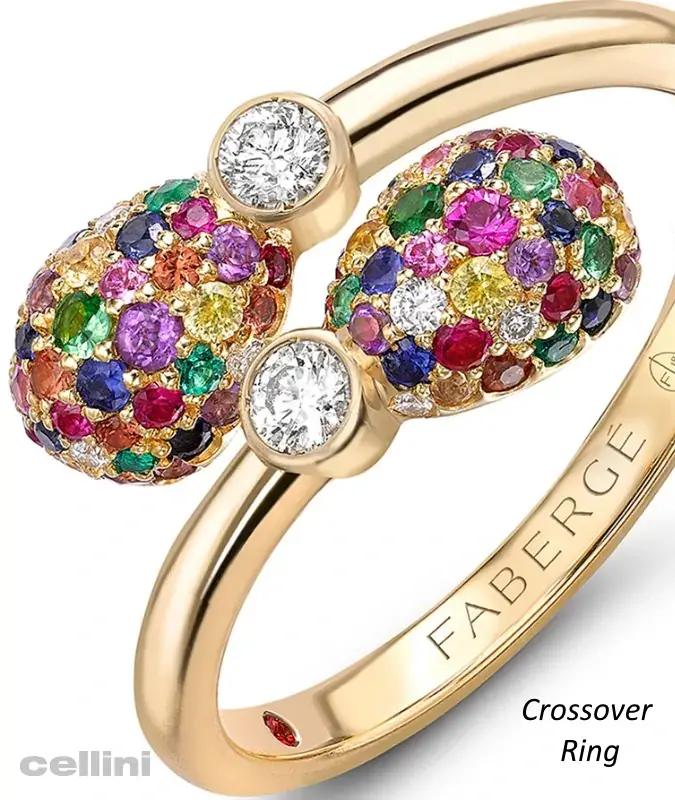 cellini Yellow Gold Multicolored Gemstone Crossover Ring