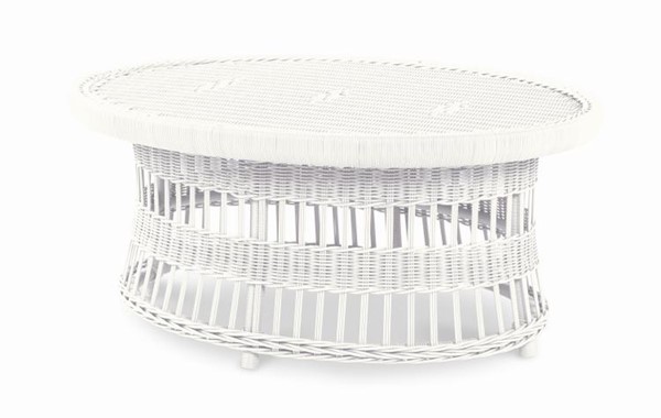 century AE-D40-85 - Mainland Wicker Oval Cocktail Table W/ Tempered Glass