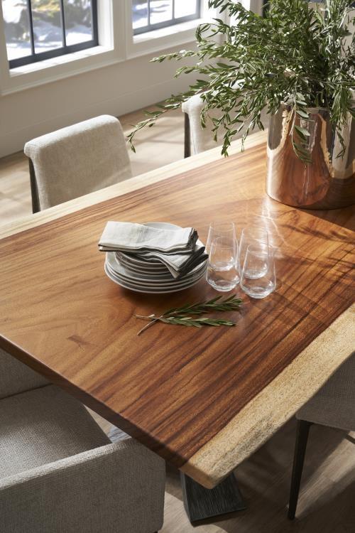 Century CR9-1-130-G-973 - 130" Guan Slab Dining Table - Textured Metal Base