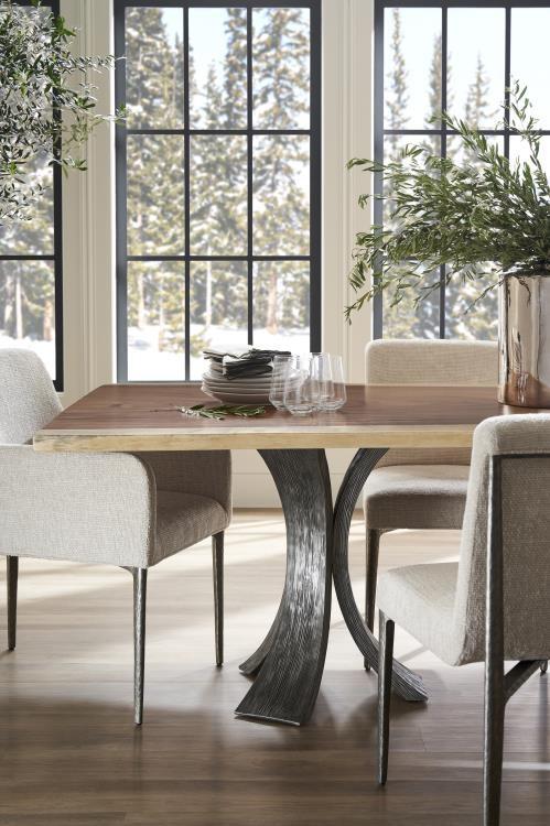 Century CR9-1-130-G-973 - 130" Guan Slab Dining Table - Textured Metal Base