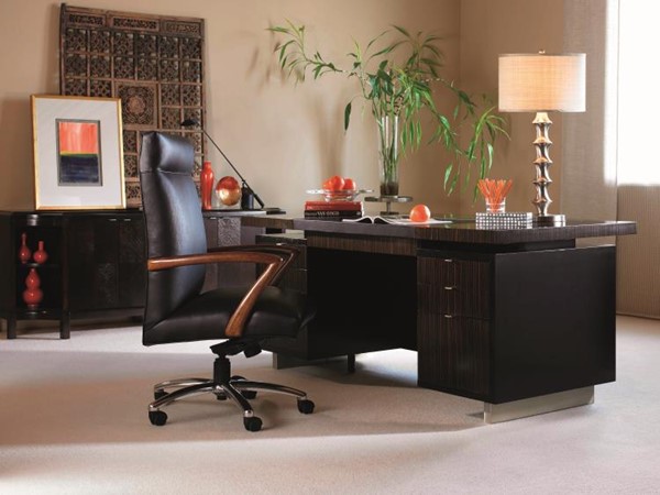 Century N3E-701-1 - Seven Drawer Desk With Black Leather Top