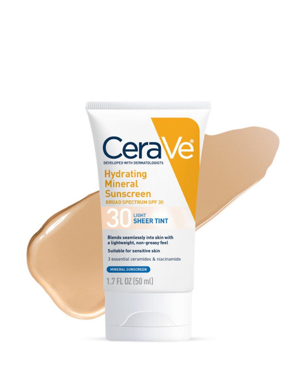 cerave Hydrating Mineral Sunscreen SPF 30 Face Sheer Tint Shade: Light