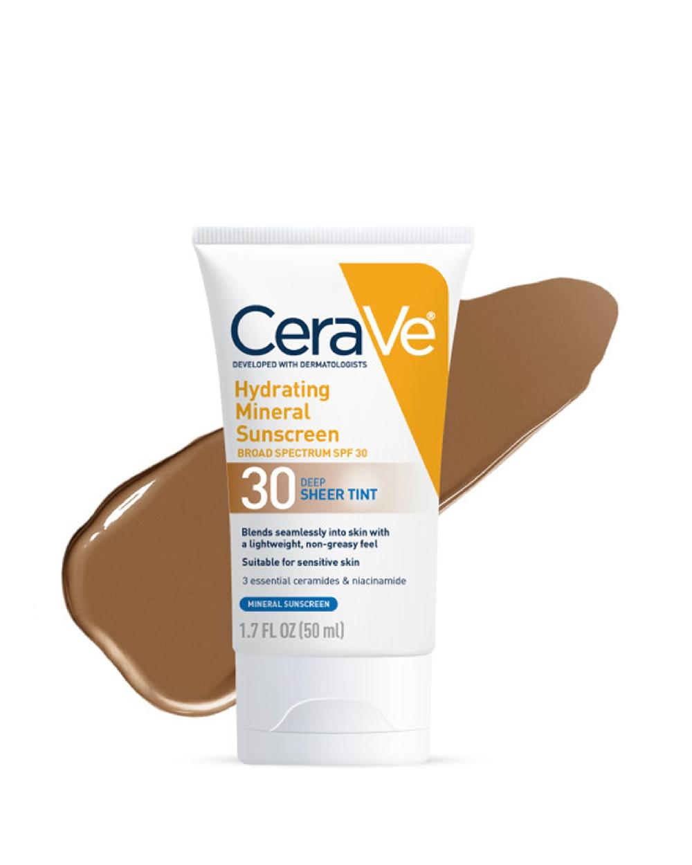 cerave Hydrating Mineral Sunscreen SPF 30 Face Sheer Tint Shade: Deep