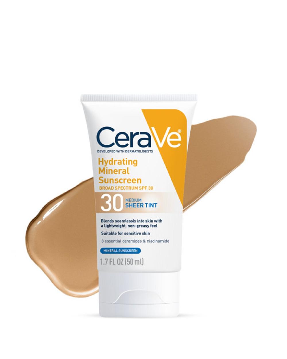 cerave Hydrating Mineral Sunscreen SPF 30 Face Sheer Tint Shade: Medium