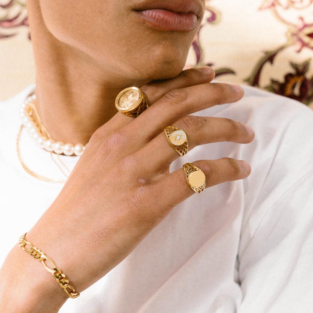 Chained & Able Basket Stone Signet RINGS