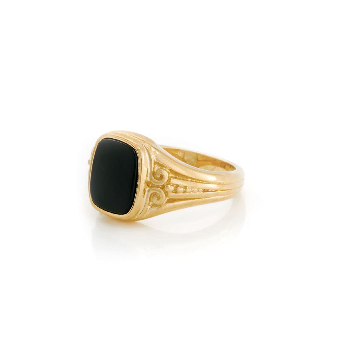 Chained & Able Black Onyx Square Detail Ring RINGS