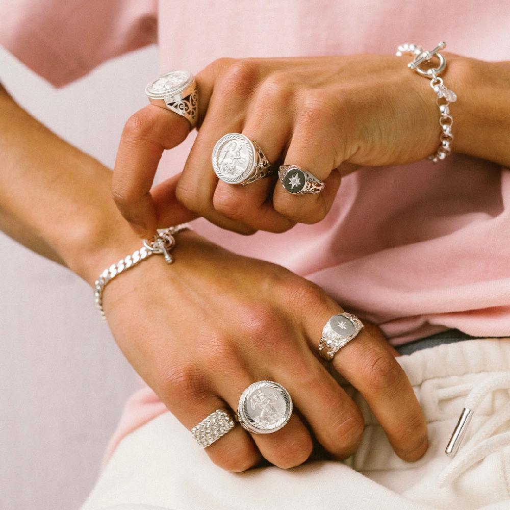 Chained & Able St Christopher Scroll Sovereign Ring RINGS