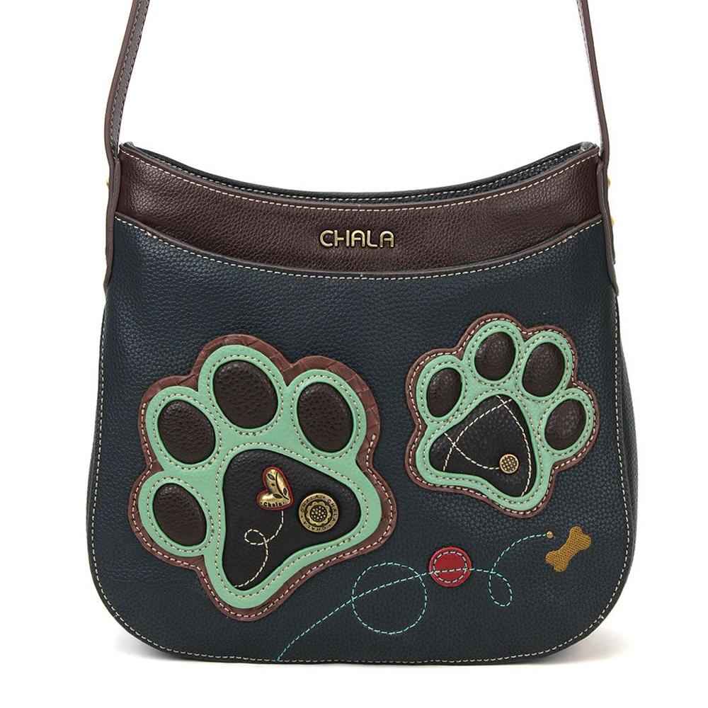 chala Crescent Crossbody - Teal Pawprint