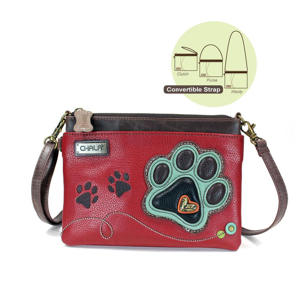 chala Mini Crossbody - Teal Pawprint (Burgundy)