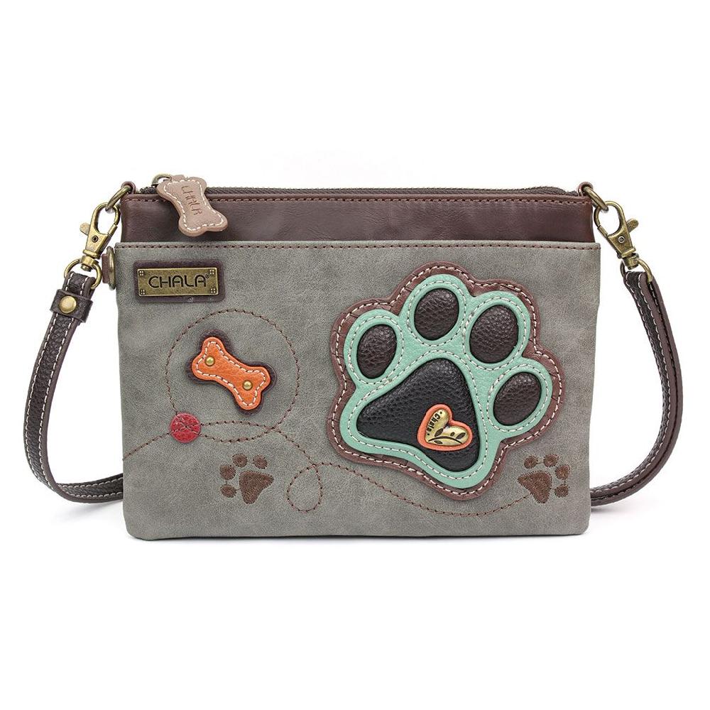chala Mini Crossbody - Teal Pawprint (Gray)