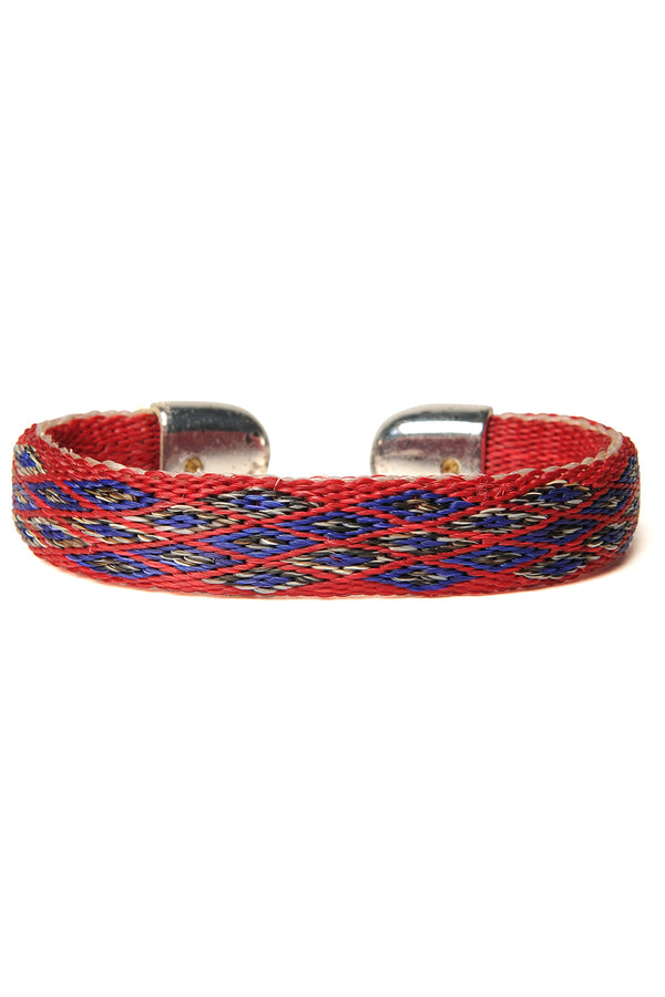 chamula Bendable Horsehair Bracelet - RED / BLU x GRY 6"