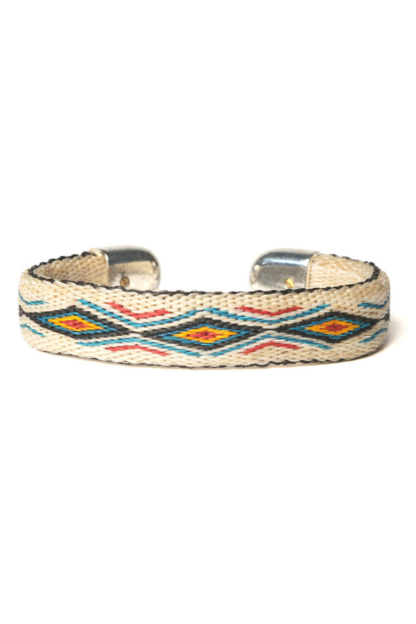 chamula Bendable Horsehair Bracelet - WHT/ TURQ X BLK 7"