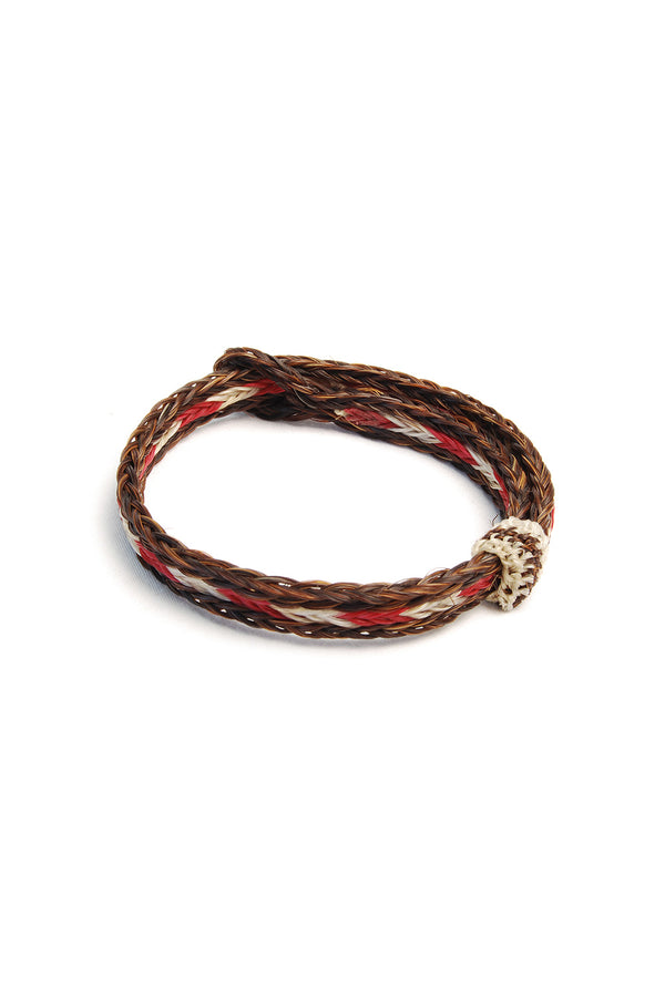 chamula Braided Horsehair Bracelet - #24 RED/WHT/D.BWN Horsehair Bracelet
