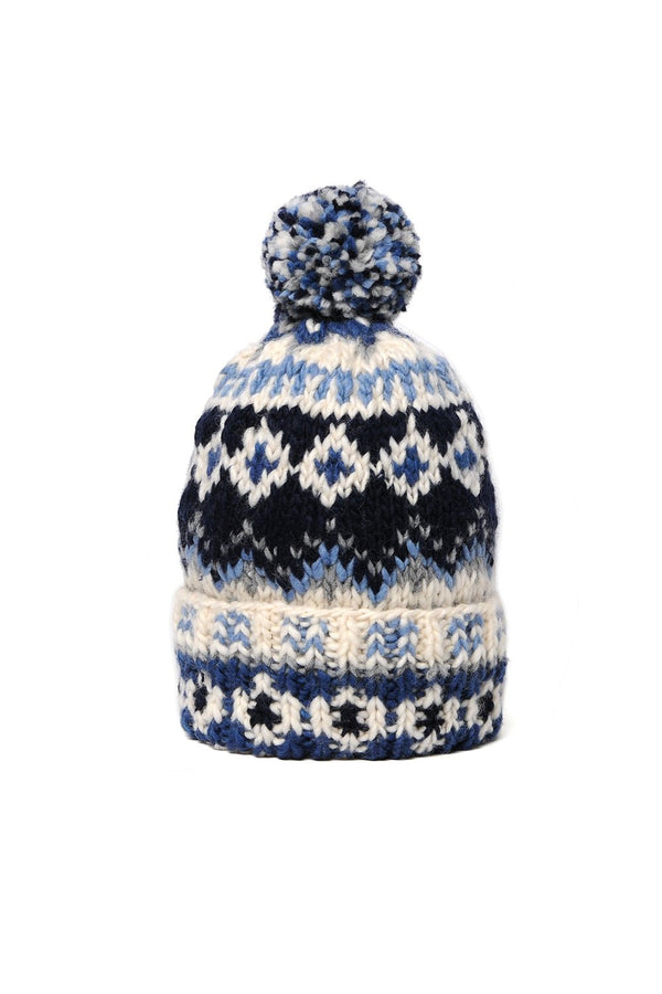 chamula Double Cuff Cap Fair Isle #3 - Ivory Beanie