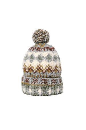 chamula Double Cuff Cap Fair Isle #3 - Pearl Grey
