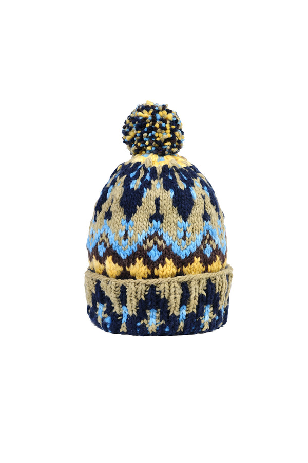 chamula Double Cuff Cap Fair Isle #7 - Navy Beanie