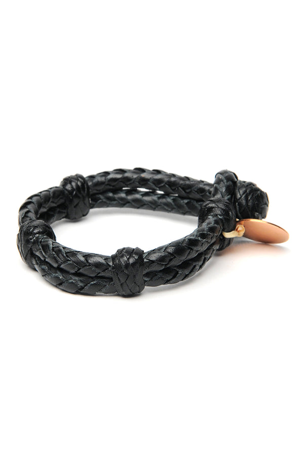 chamula Double Round Leather Bracelet - Black S