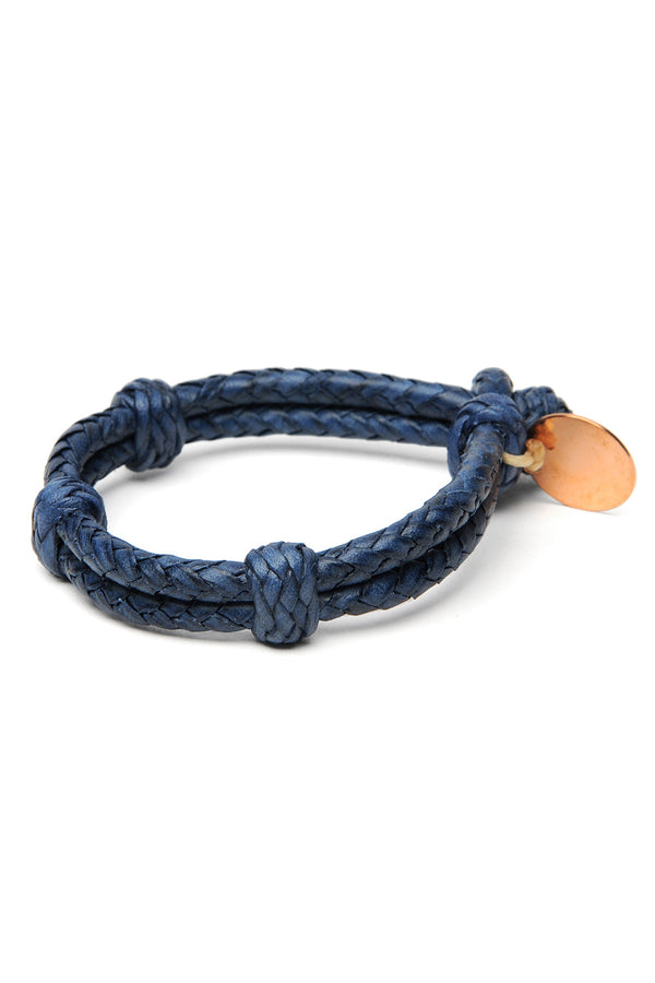 chamula Double Round Leather Bracelet - Blue 1 S