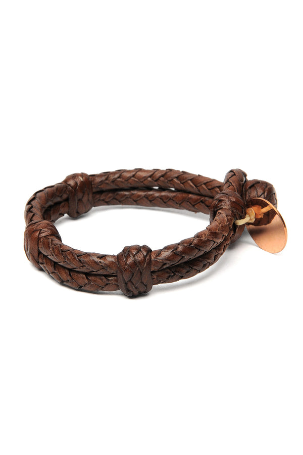 chamula Double Round Leather Bracelet - Brown 2 M