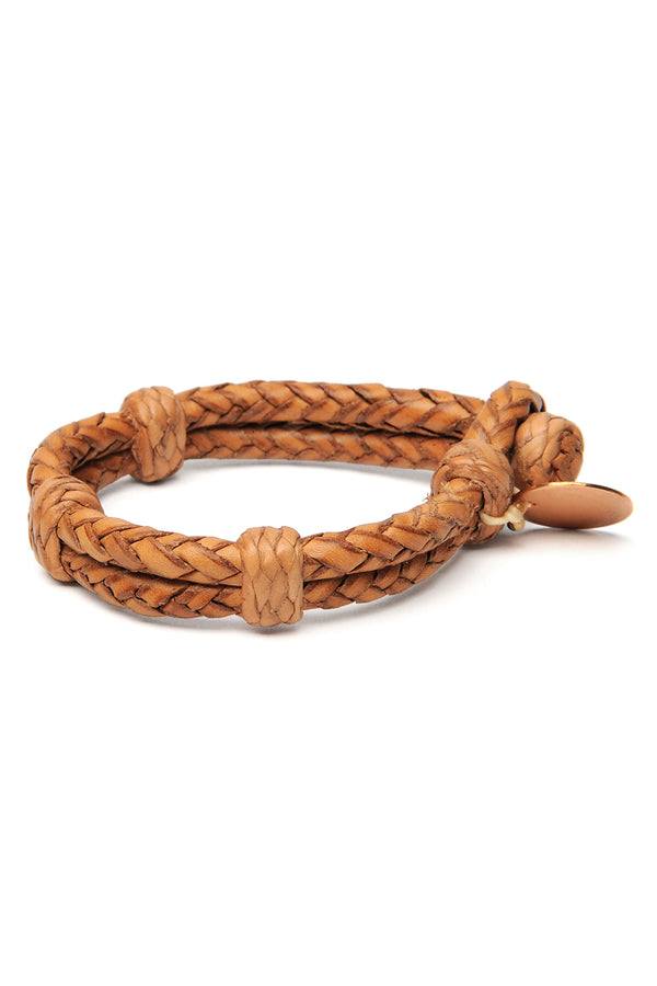 chamula Double Round Leather Bracelet - Tan 1 S