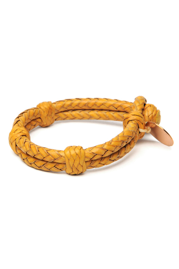 chamula Double Round Leather Bracelet - Yellow 2 S