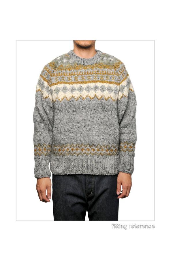 Chamula Fair Isle #3 Pullover - Pearl Grey XL