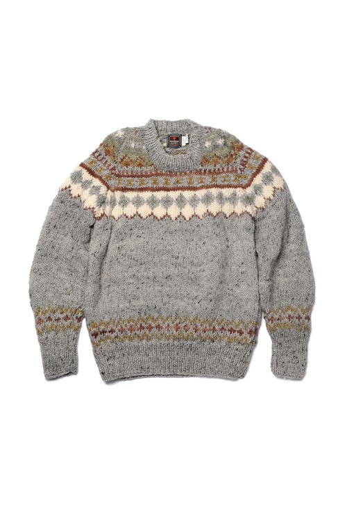 chamula Fair Isle #3 Pullover - Pearl Grey XL