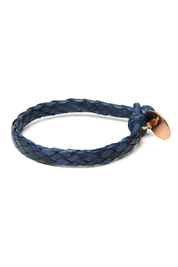 chamula Flat Weaved Leather Bracelet - Blue 1 S