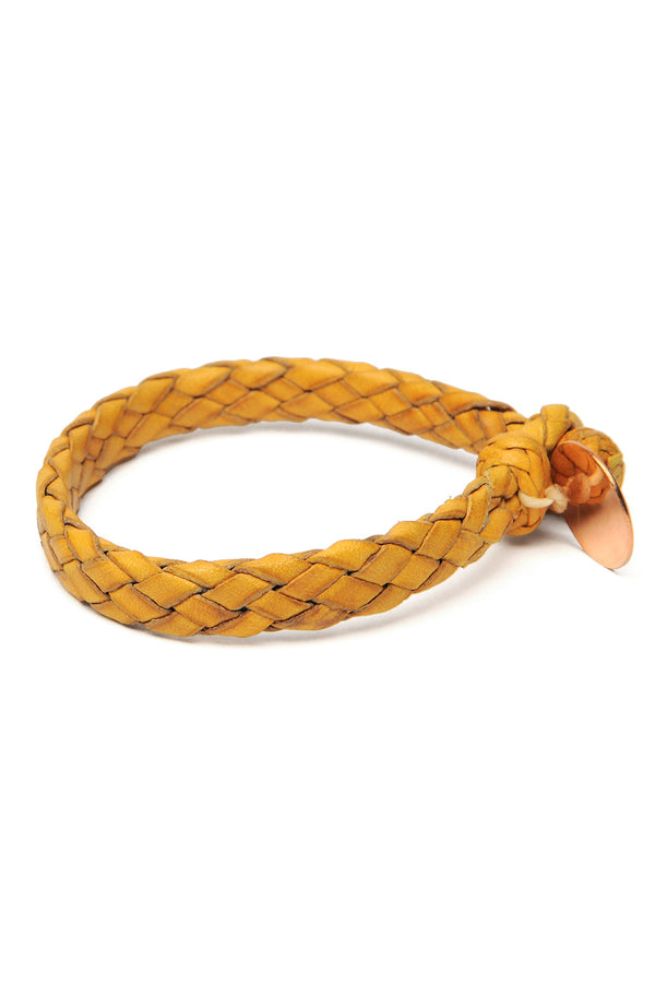 chamula Flat Weaved Leather Bracelet - Yellow 2 S