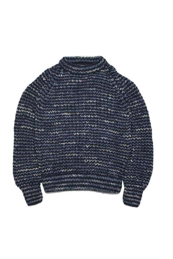 chamula Mix Stripe Pullover - Navy Sweater L