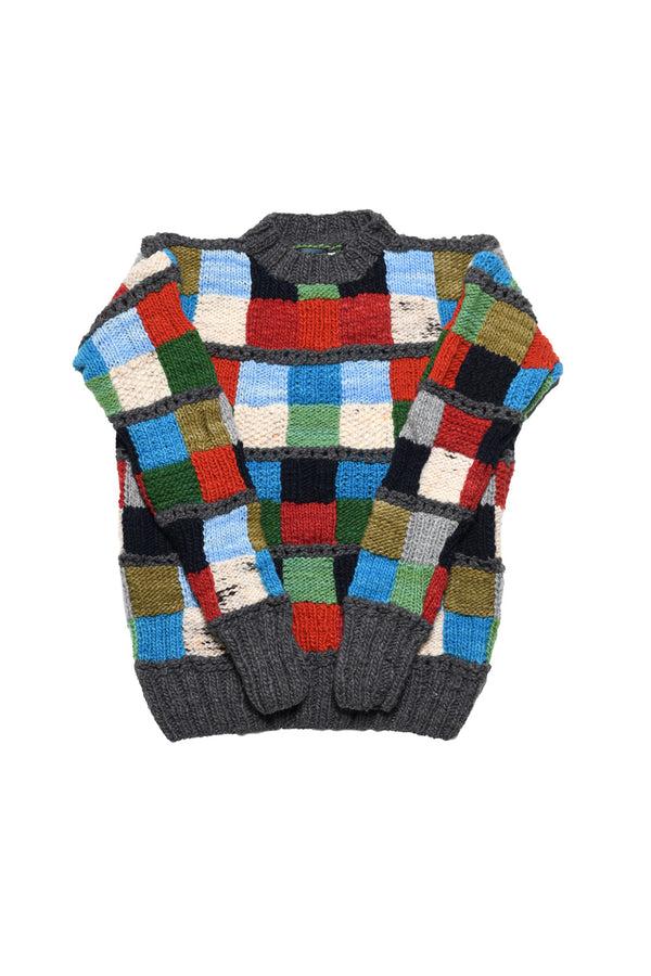 chamula Sampler Squares Pullover - Grey Sweater L