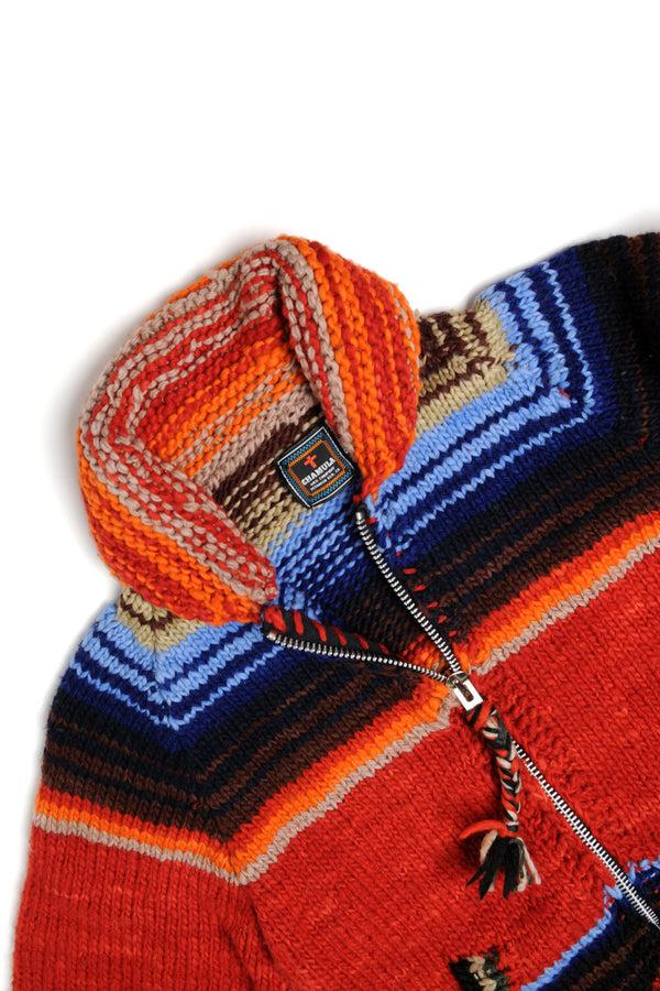 Chamula Serape Zipper Cardigan - Red Sweater S