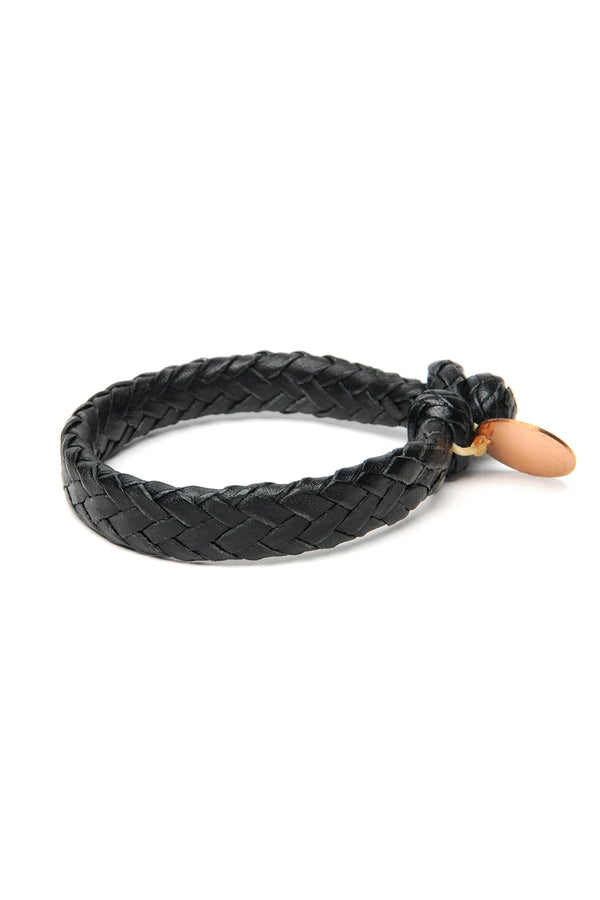 chamula Wide Flat Weaved Leather Bracelet - Black L