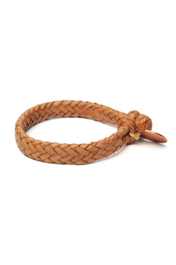 chamula Wide Flat Weaved Leather Bracelet - Tan 1 M