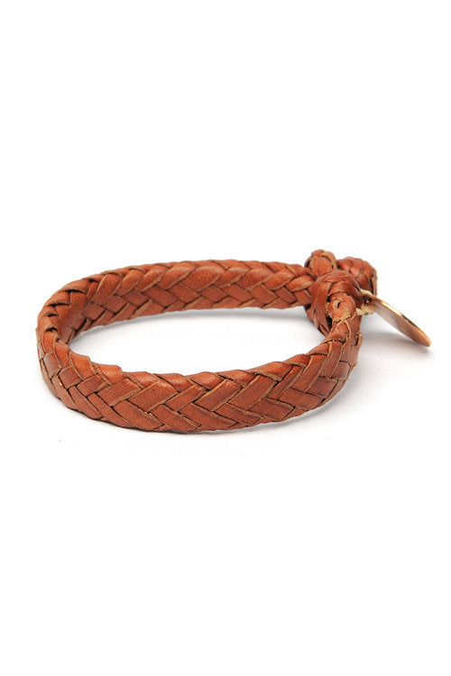 chamula Wide Flat Weaved Leather Bracelet - Tan 2 S
