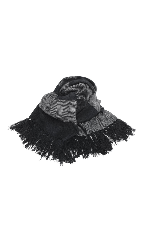 Chamula Wide Muffler Deisgn H - Black X Grey Scarf