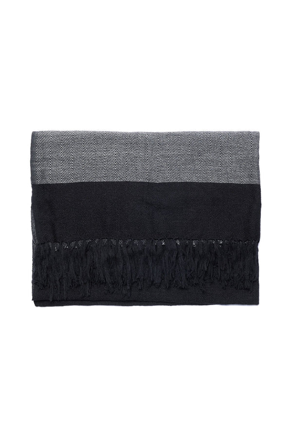 chamula Wide Muffler Deisgn H - Black x Grey Scarf