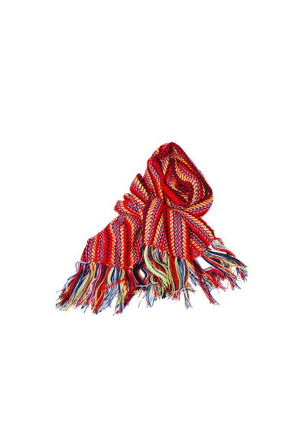 Chamula Wide Muffler Design E - Bright Red Scarf